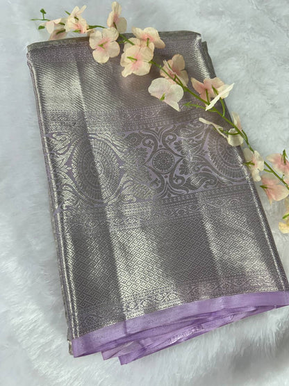 Lavender with silver zari pure handloom silk saree