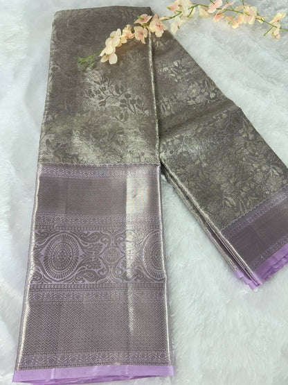 Lavender with silver zari pure handloom silk saree