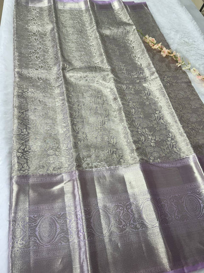 Lavender with silver zari pure handloom silk saree