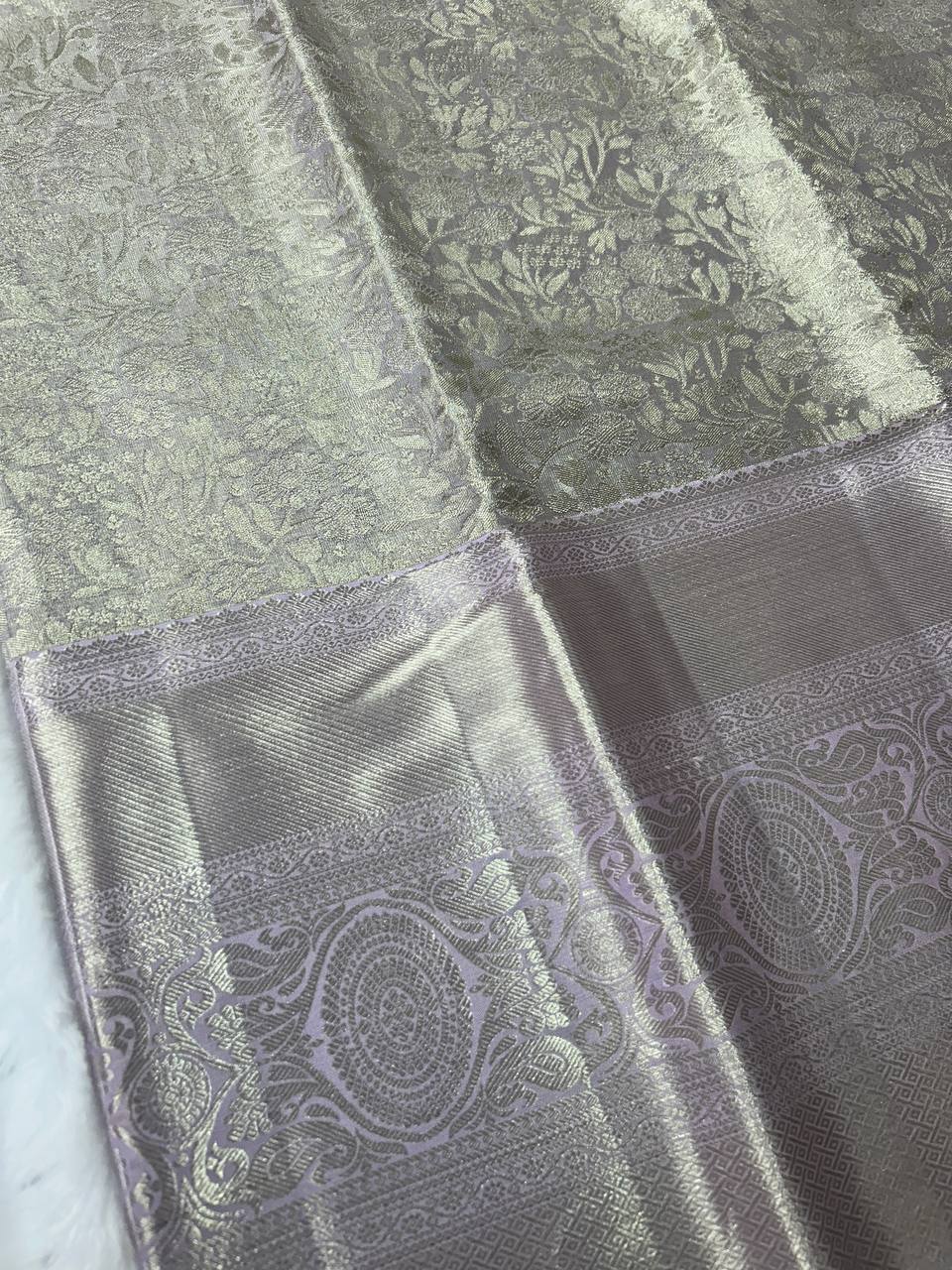 Lavender with silver zari pure handloom silk saree