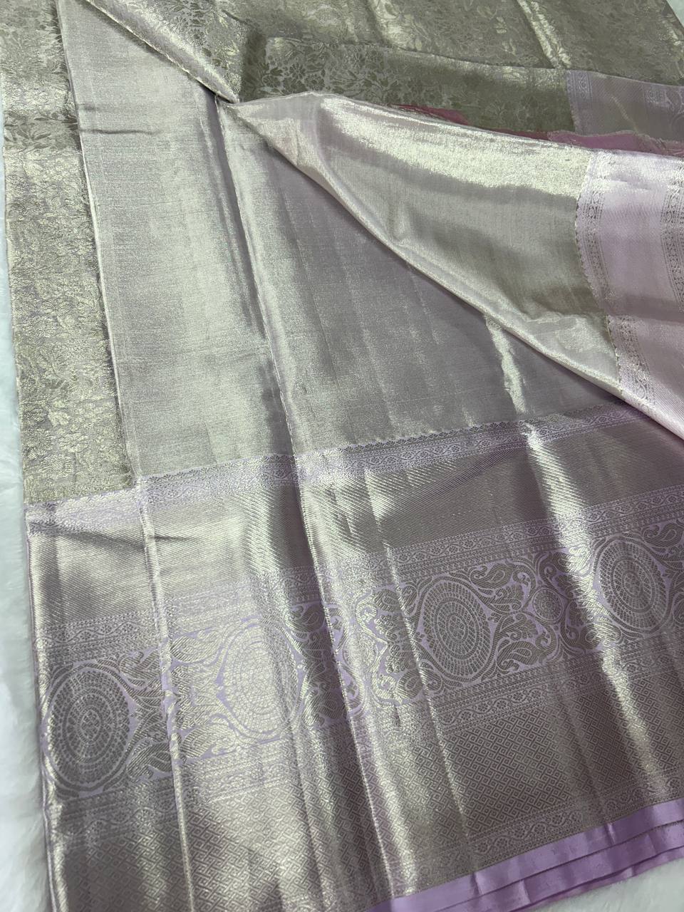 Lavender with silver zari pure handloom silk saree