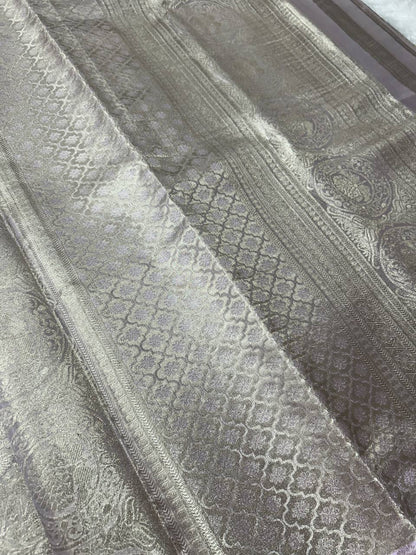 Lavender with silver zari pure handloom silk saree