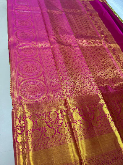 Parrot green with pink pure handloom silk saree