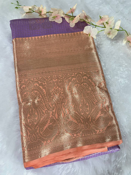 Lavender with peach pure handloom silk saree