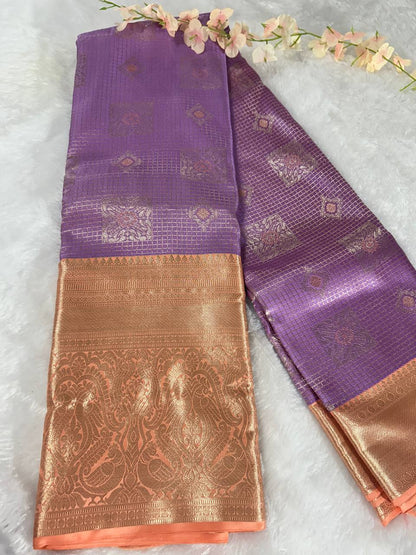 Lavender with peach pure handloom silk saree