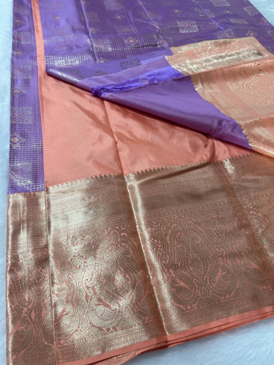 Lavender with peach pure handloom silk saree