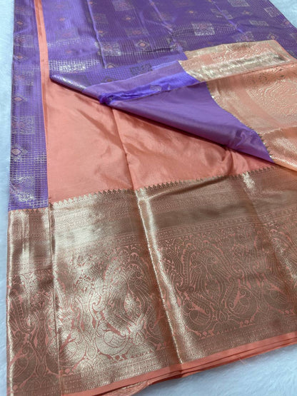 Lavender with peach pure handloom silk saree