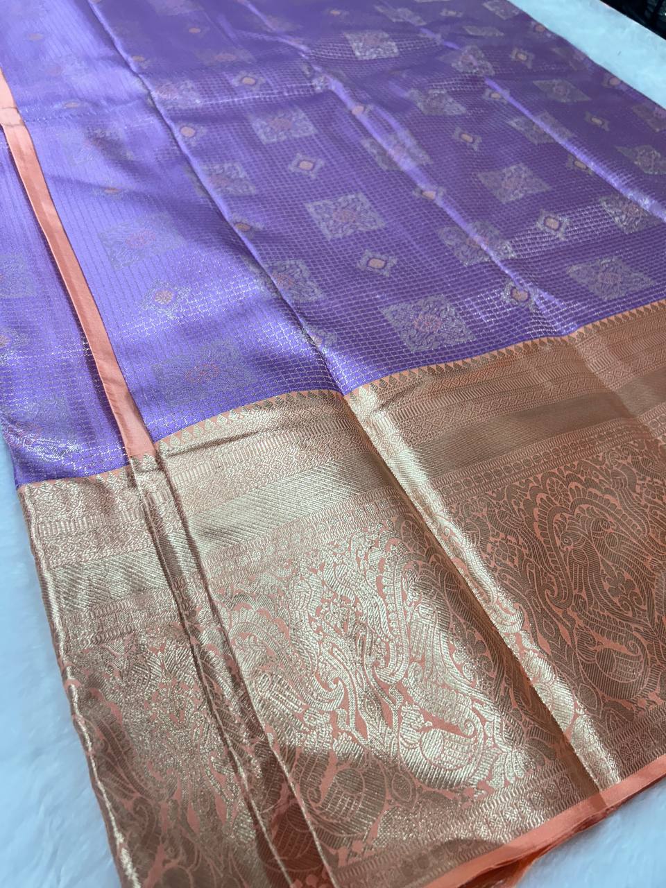 Lavender with peach pure handloom silk saree