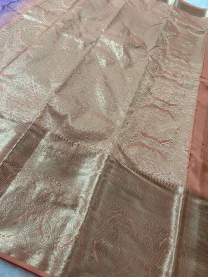 Lavender with peach pure handloom silk saree