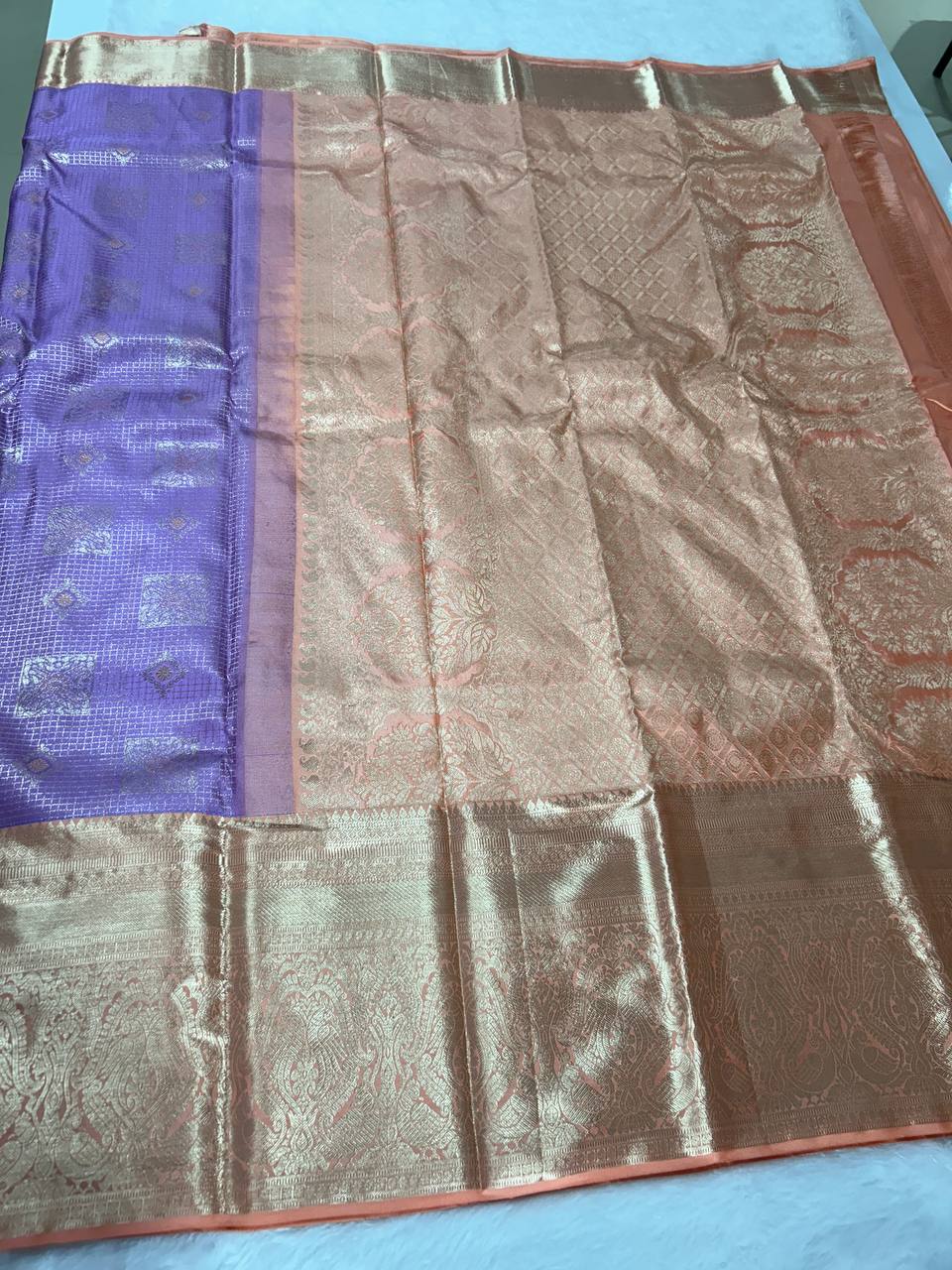 Lavender with peach pure handloom silk saree