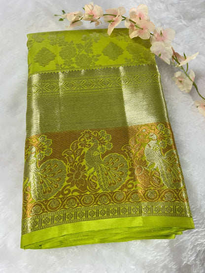 Green pure handloom silk saree with 1g zari