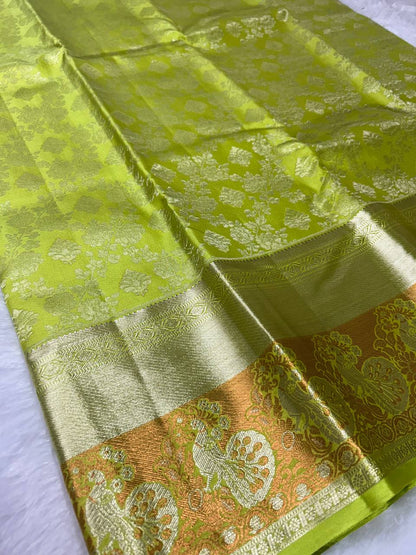 Green pure handloom silk saree with 1g zari