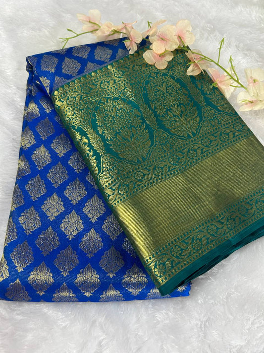 Dark blue with green pure handloom kanchipuram silk saree