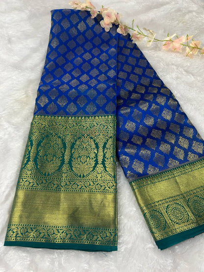 Dark blue with green pure handloom kanchipuram silk saree