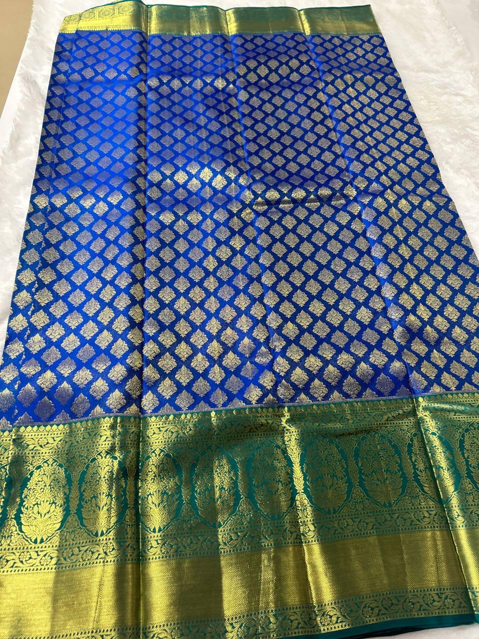 Dark blue with green pure handloom kanchipuram silk saree