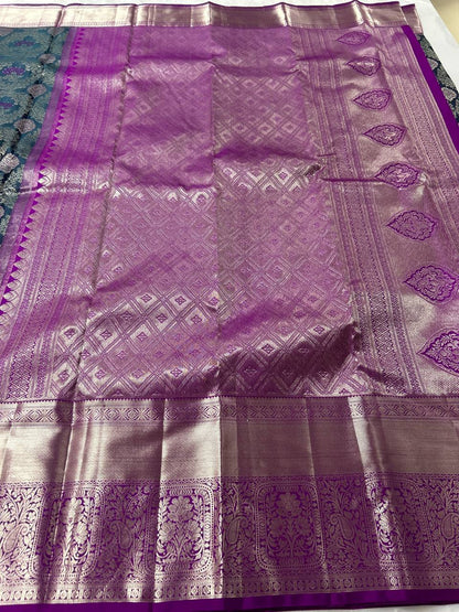 Violet with purple border pure handloom silk saree