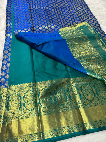 Dark blue with green pure handloom kanchipuram silk saree