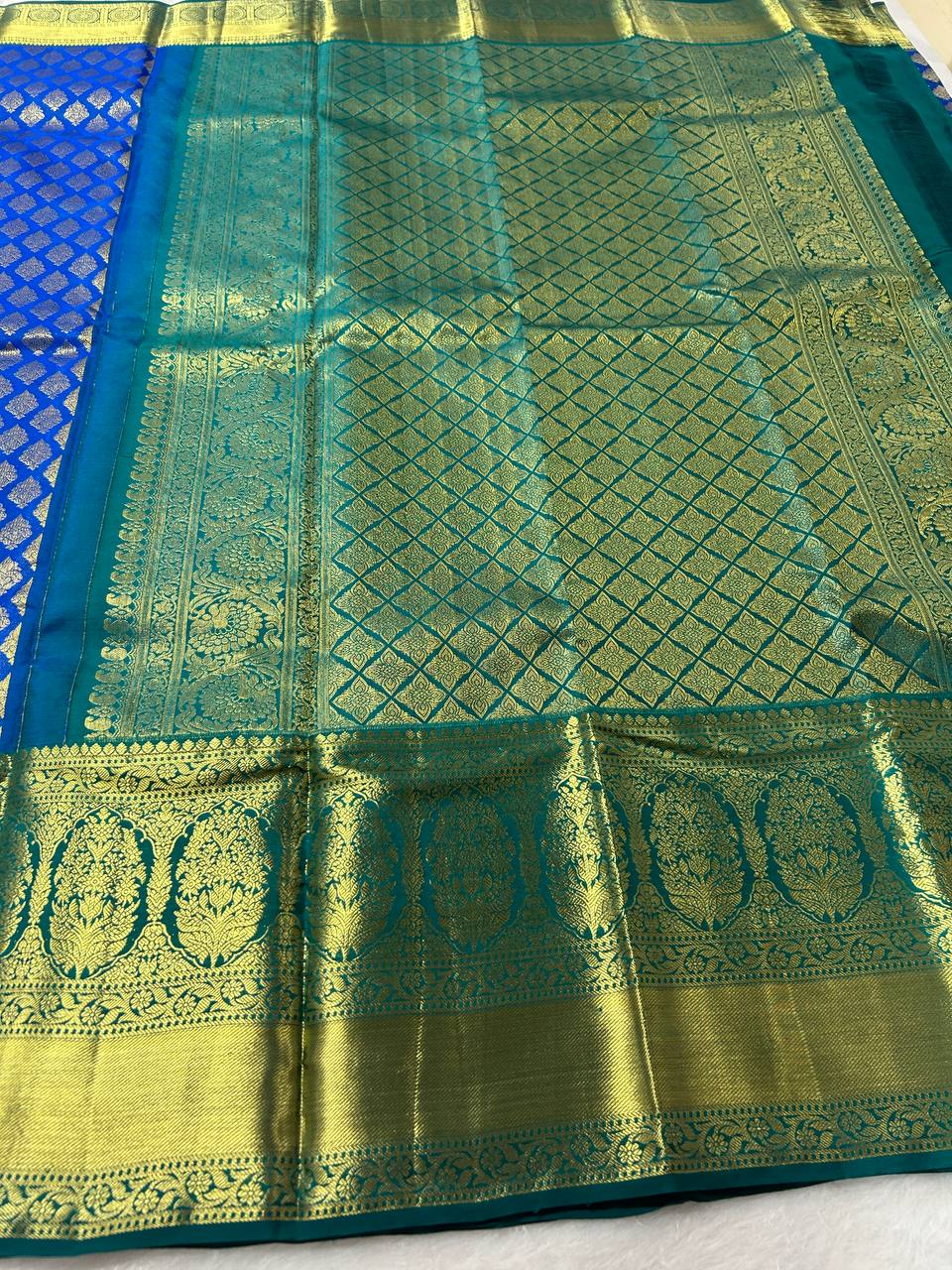 Dark blue with green pure handloom kanchipuram silk saree