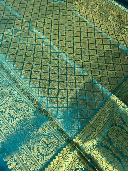 Dark blue with green pure handloom kanchipuram silk saree