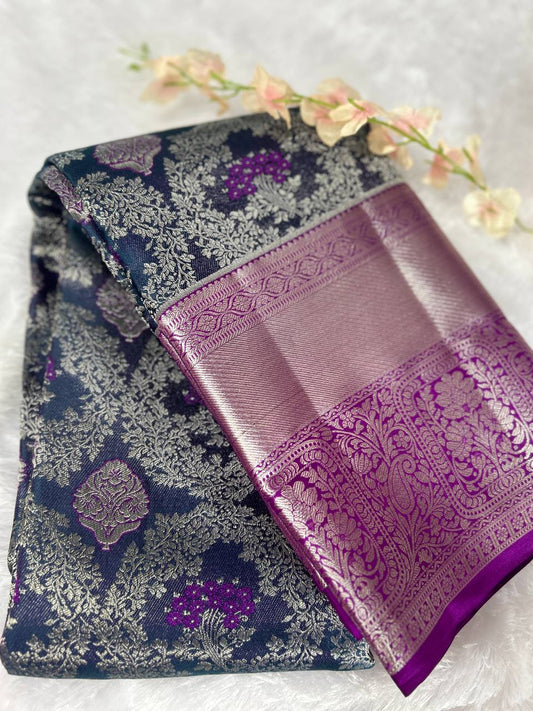 Violet with purple border pure handloom silk saree