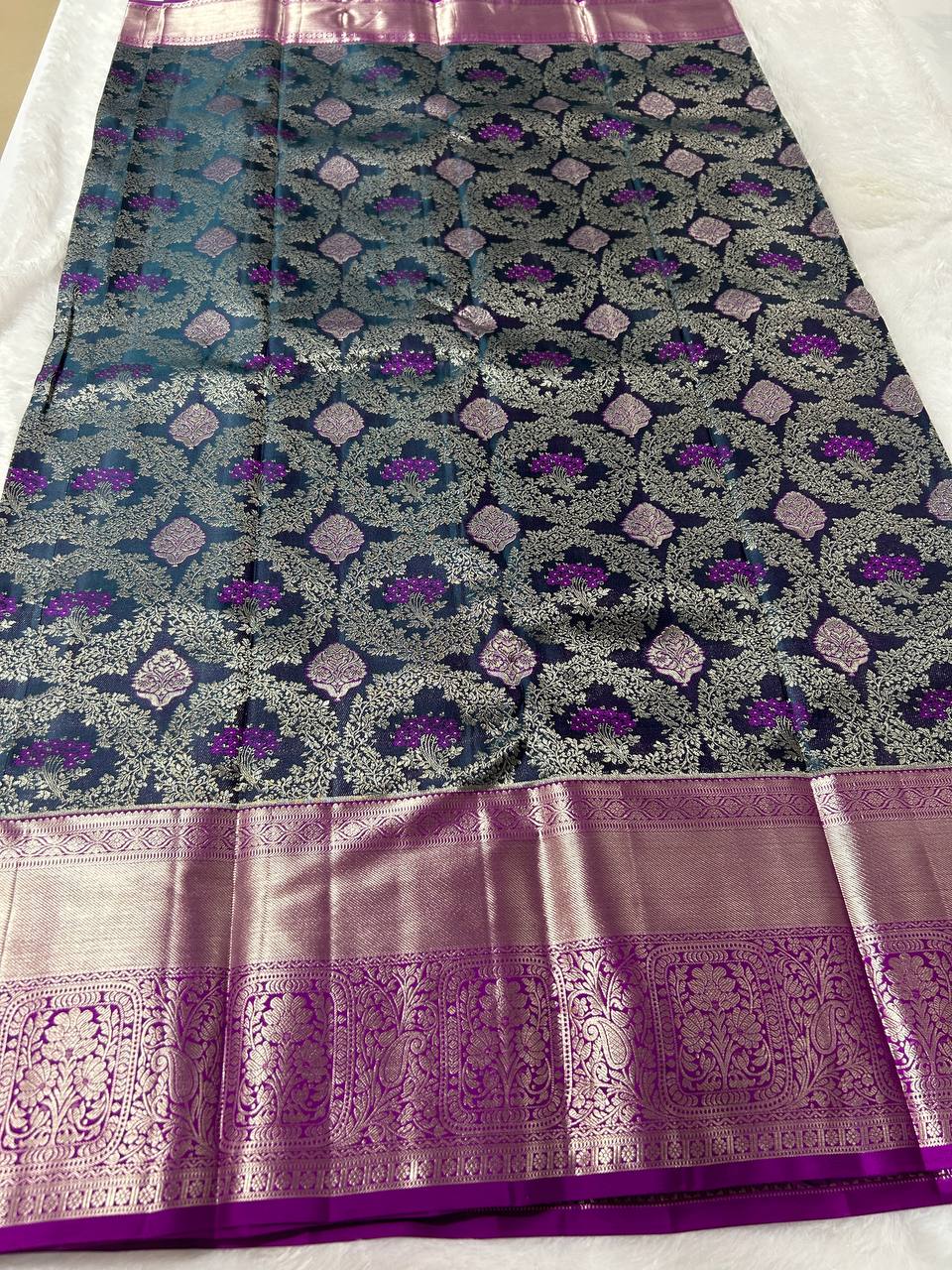 Violet with purple border pure handloom silk saree