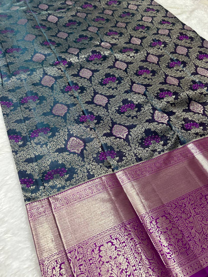 Violet with purple border pure handloom silk saree