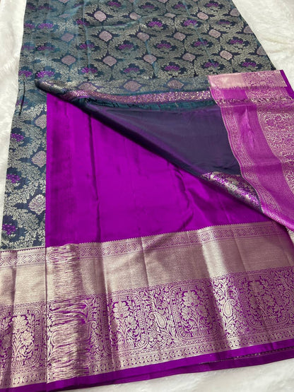 Violet with purple border pure handloom silk saree