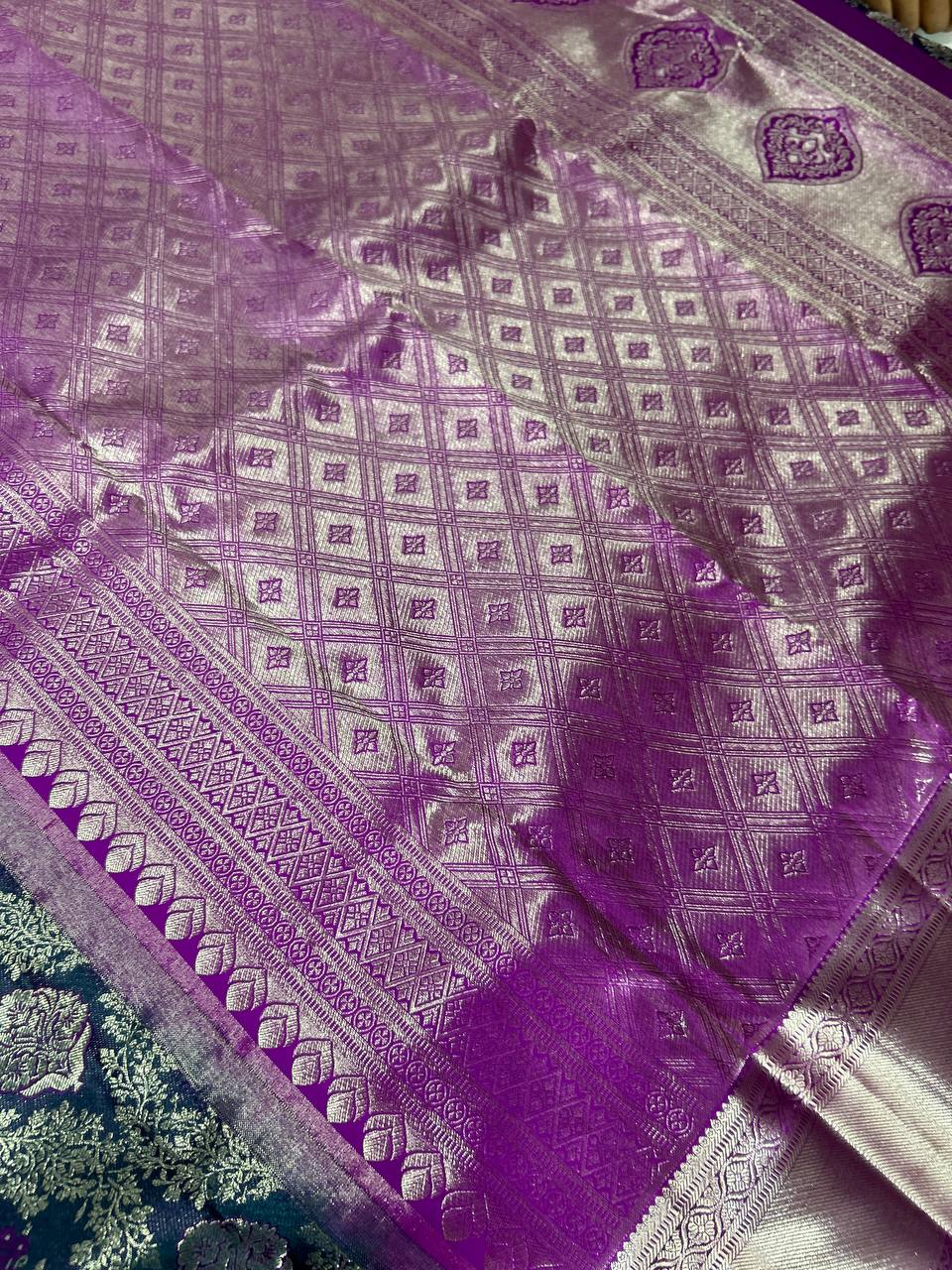 Violet with purple border pure handloom silk saree