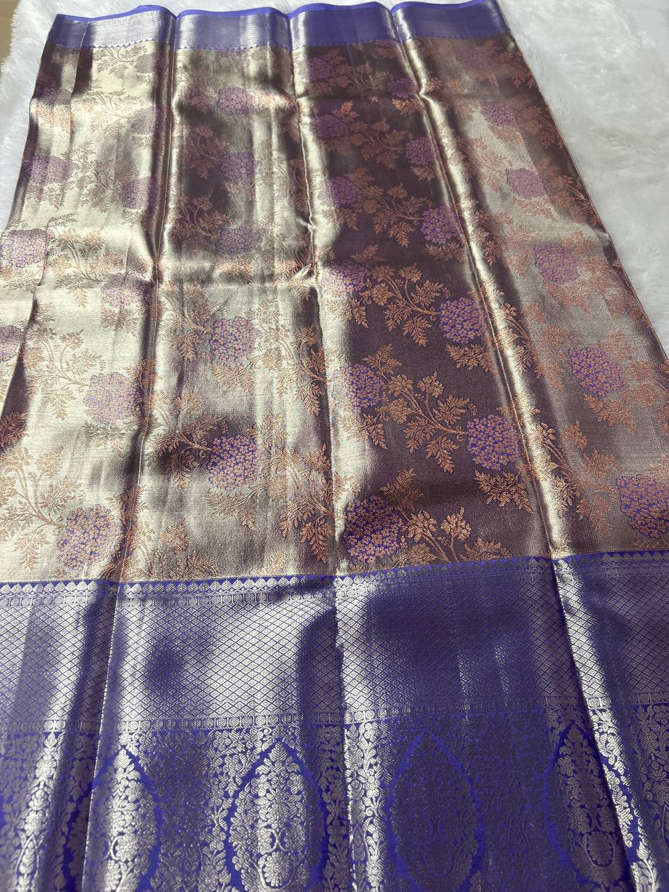 Bronze with laveder pure handloom silk saree