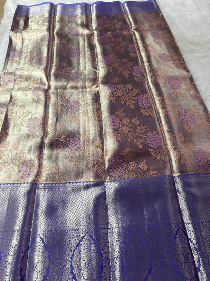 Bronze with laveder pure handloom silk saree