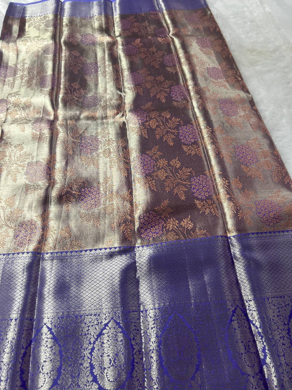 Bronze with laveder pure handloom silk saree