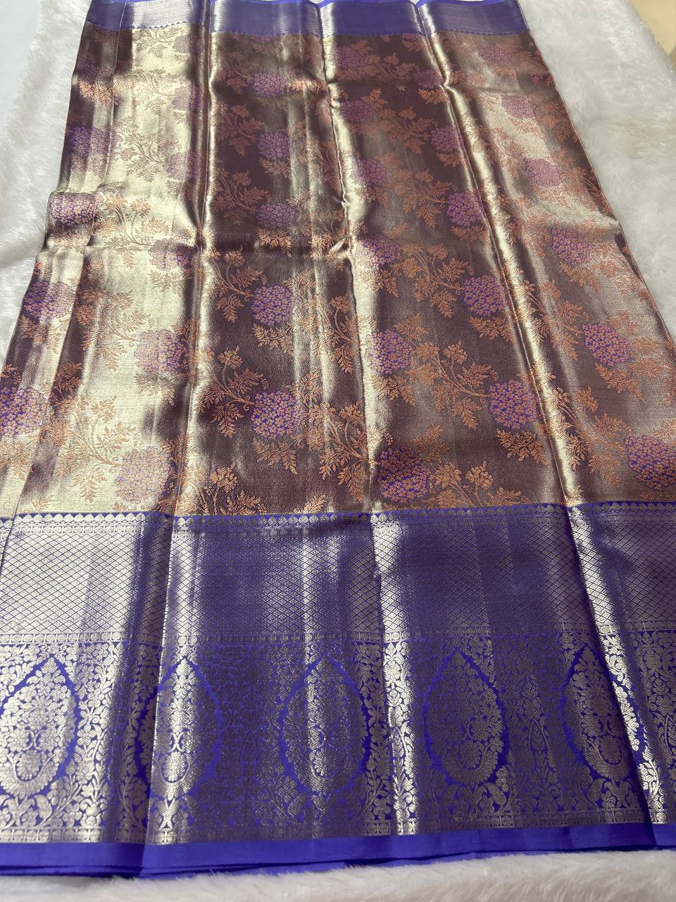 Bronze with laveder pure handloom silk saree