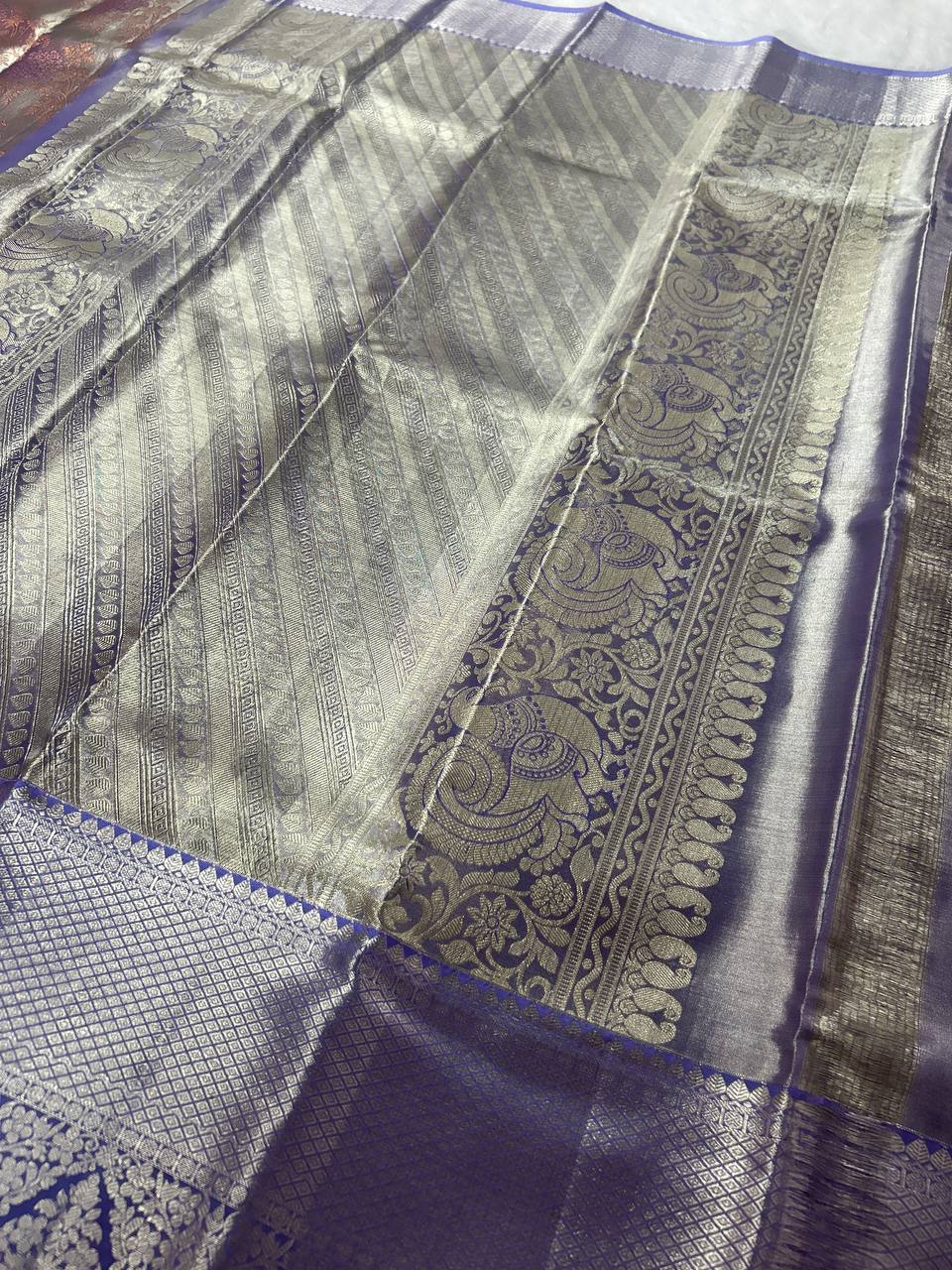 Bronze with laveder pure handloom silk saree