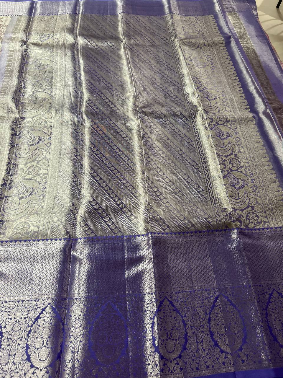 Bronze with laveder pure handloom silk saree