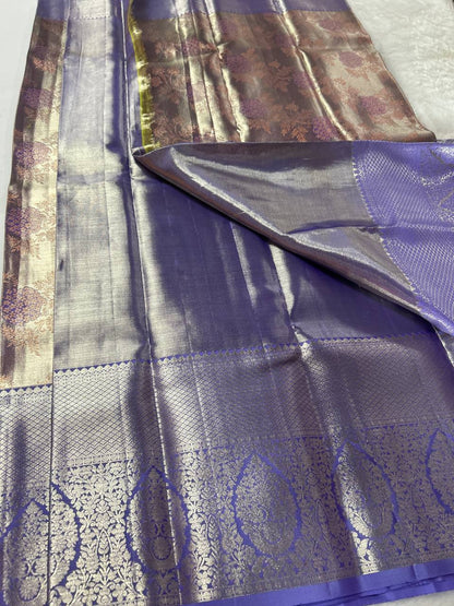 Bronze with laveder pure handloom silk saree