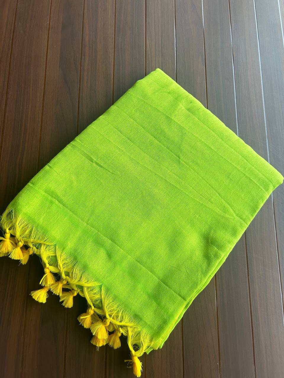 Plain Khadi cotton saree with self blouse- dual shaded green with yellow