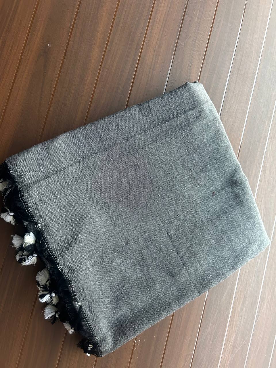 Plain Khadi cotton saree with self blouse - Grey