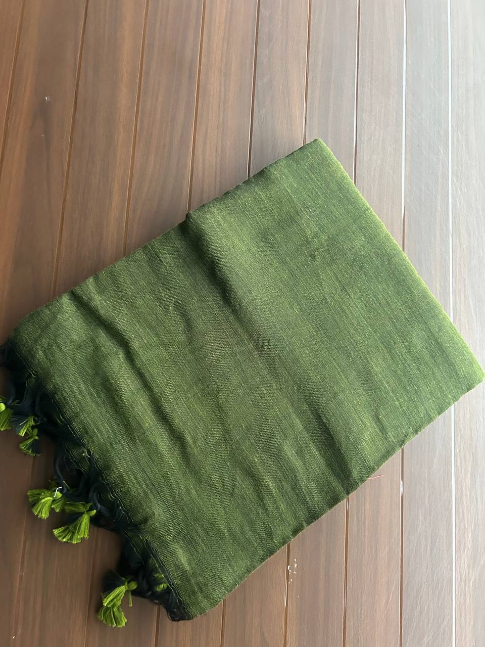 Plain Khadi cotton saree with self blouse - Green