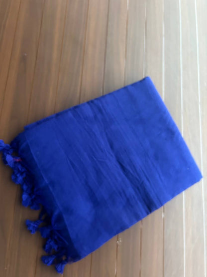 Plain Khadi cotton saree with self blouse - Blue