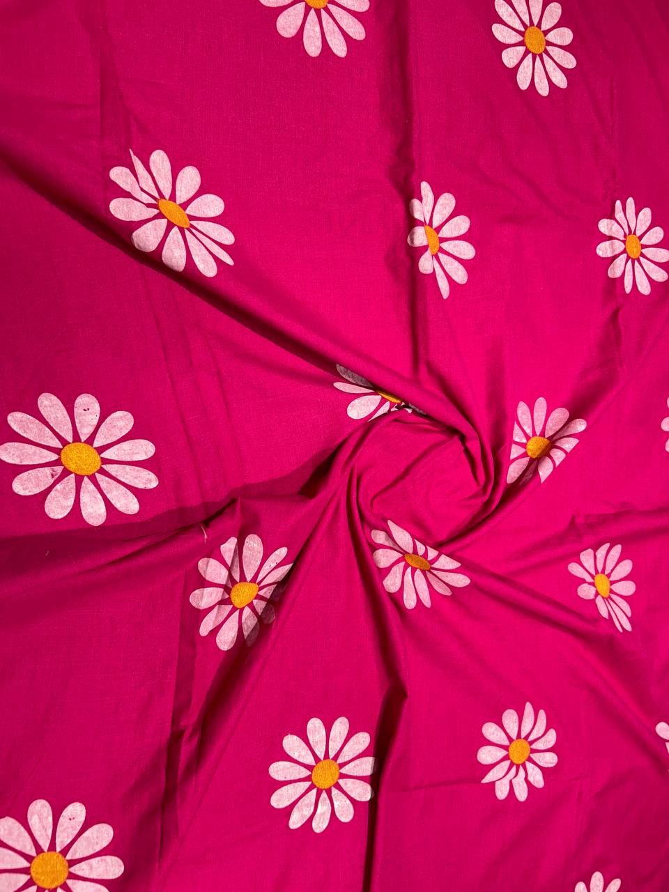 Flower hand print khadi cotton saree