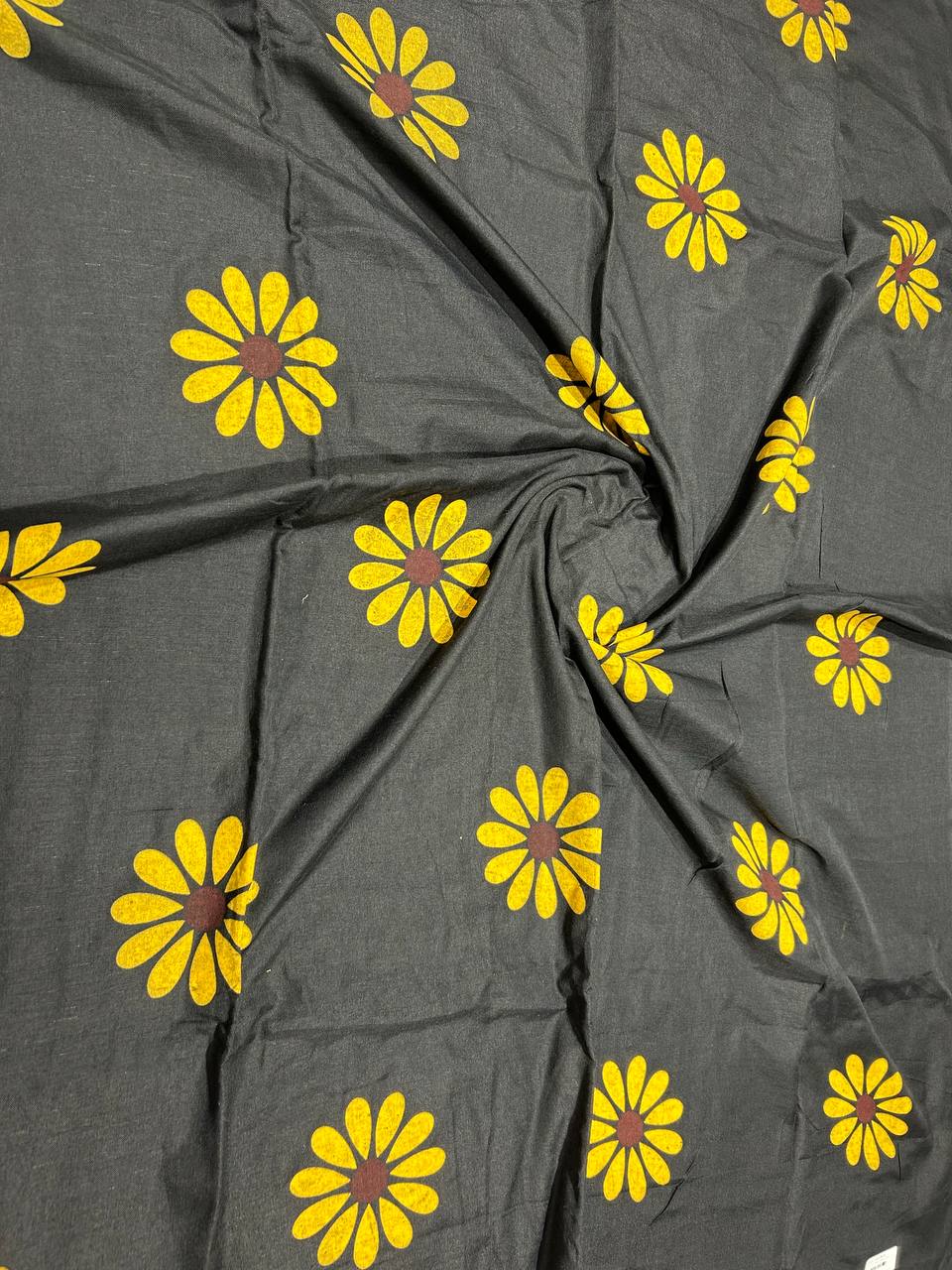 Flower hand print khadi cotton saree-Black