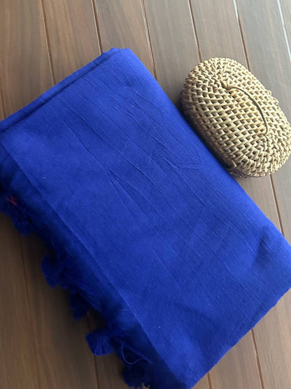 Plain Khadi cotton saree with self blouse - Blue