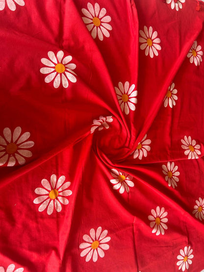 Flower hand print khadi cotton saree